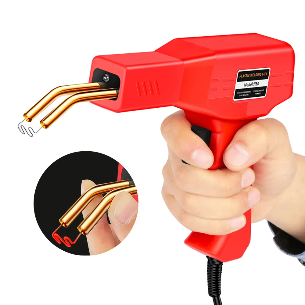 50W Red Plastic Welder Hot Nail Gun with 200-800 Nails for Car Bumper PVC Repair Garage Tool Kit