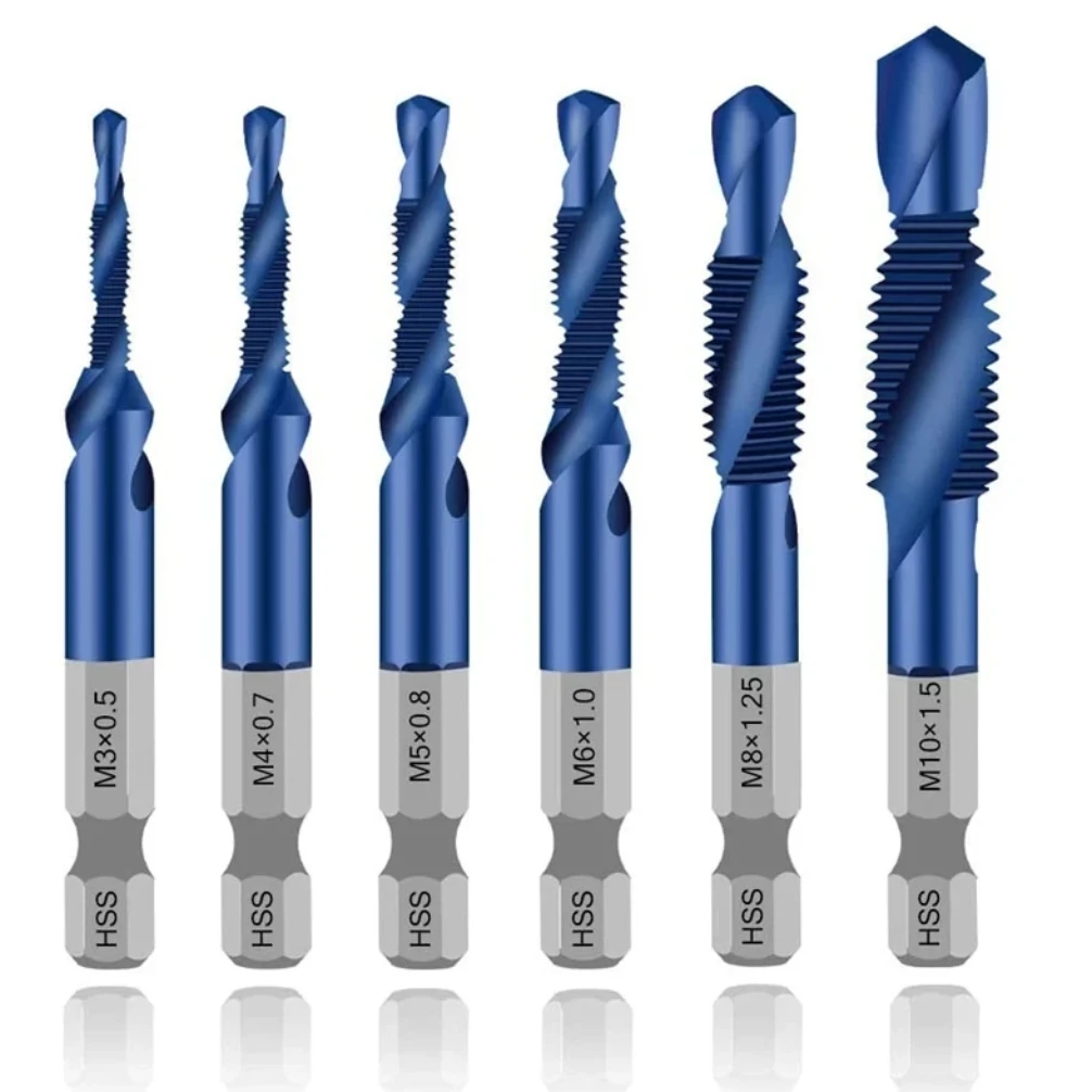 Hand Tools: Hex Shank Titanium Plated HSS Metric Screw Thread Tap, Drill Bits, Screw Machine Compound Tap (M3, M4, M5, M6, M8, M