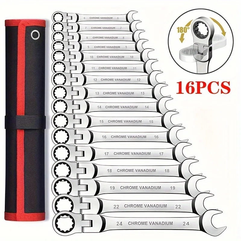 16pcs/set Combination Ratchet Wrench,Key Wrench Kits , Dual-purpose Ratchet Tool, Ratchet Combination Set, Car Maintenance Tools .
