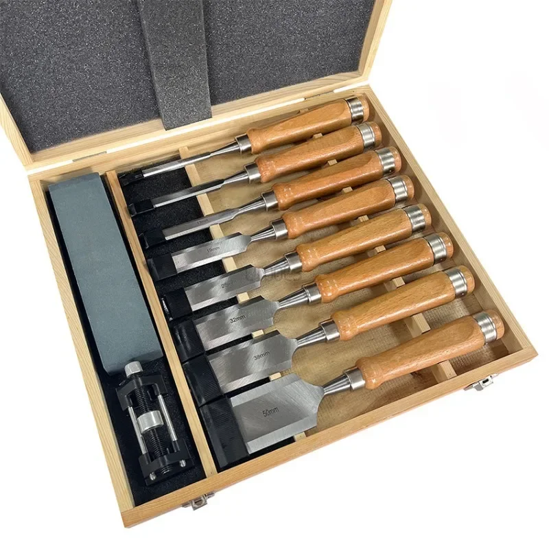 8pcs Practical Woodworking Chisel Set Flat Chisel Sharp Basic Details Carving Alloy Chisel Head Beech Handle Wood Carving Tool .